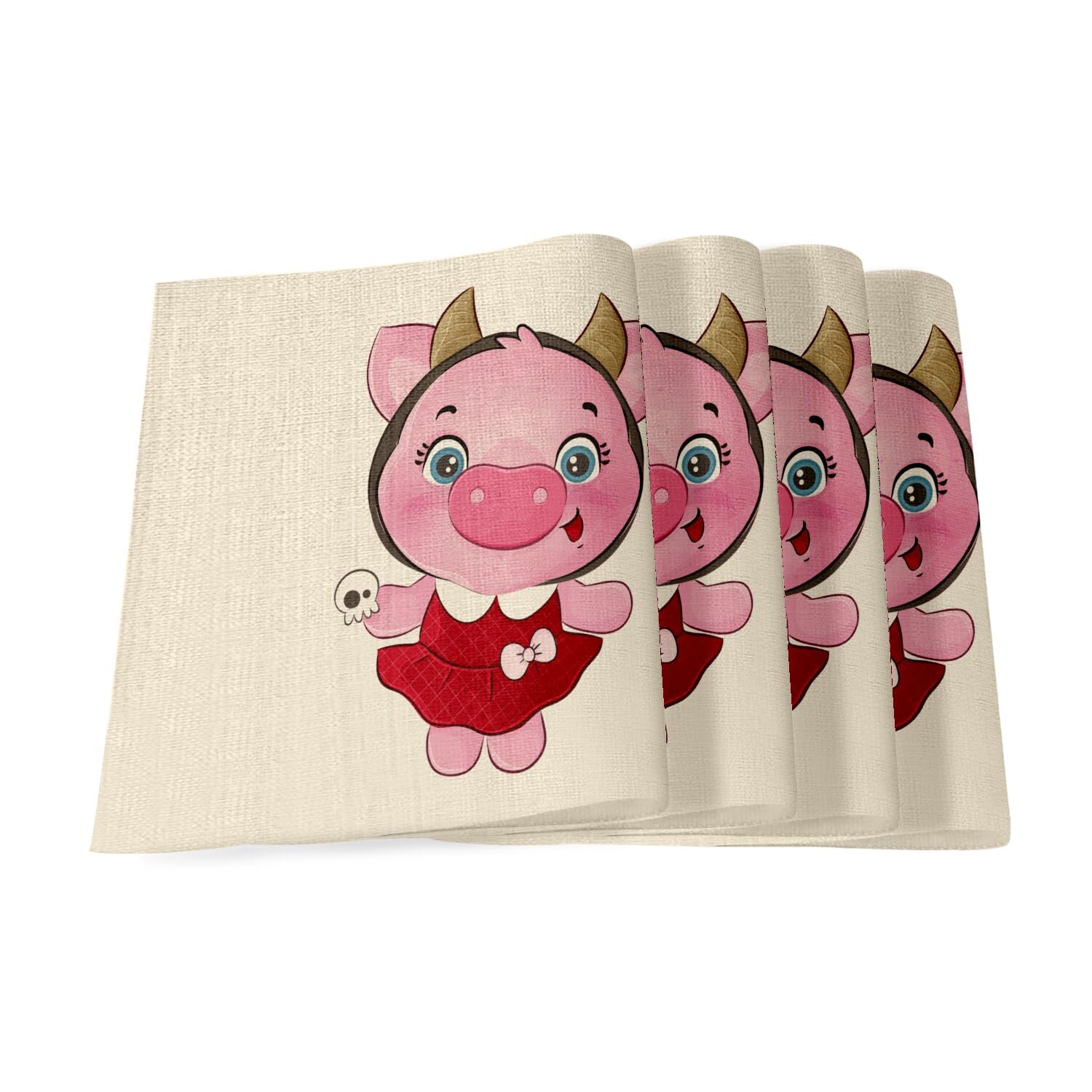 Set de table en lin Halloween cochon diable mignon grand format pour décoration table cuisine