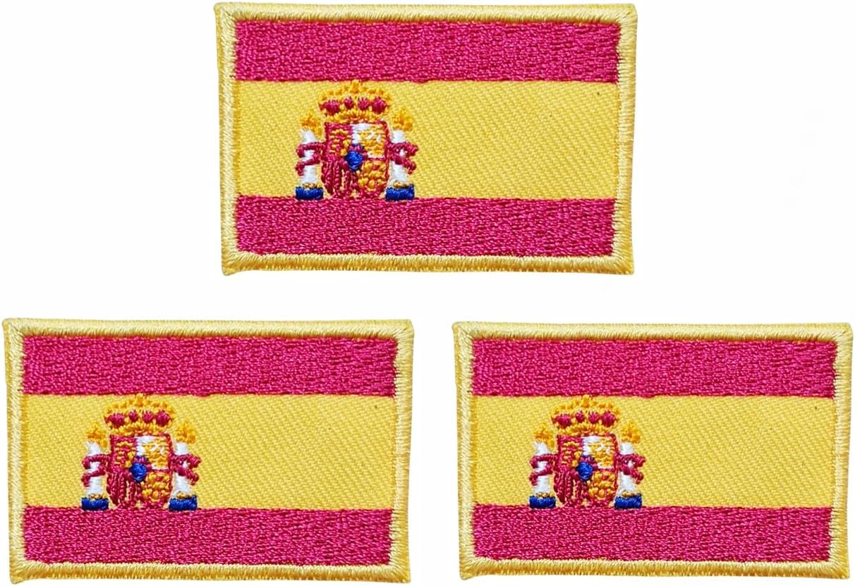 Mini Spain Flag Patch Embroidered Applique National Flag Embroidered Spanish Flag Patches for DIY Jacket T-Shirt Jeans Hat Costume /0.6X1.1 inches 3 Pieces