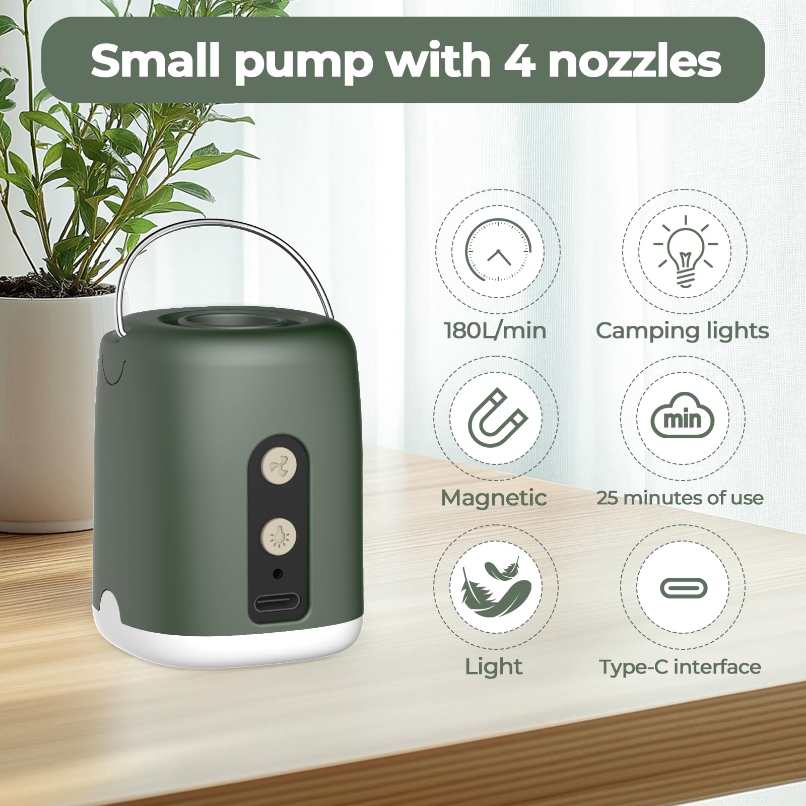 Pompa Elettrica Portatile Per Materassi Gonfiabili - 1600mAh, 4 Ugelli, Per Piscina E Campeggio - Foto 5