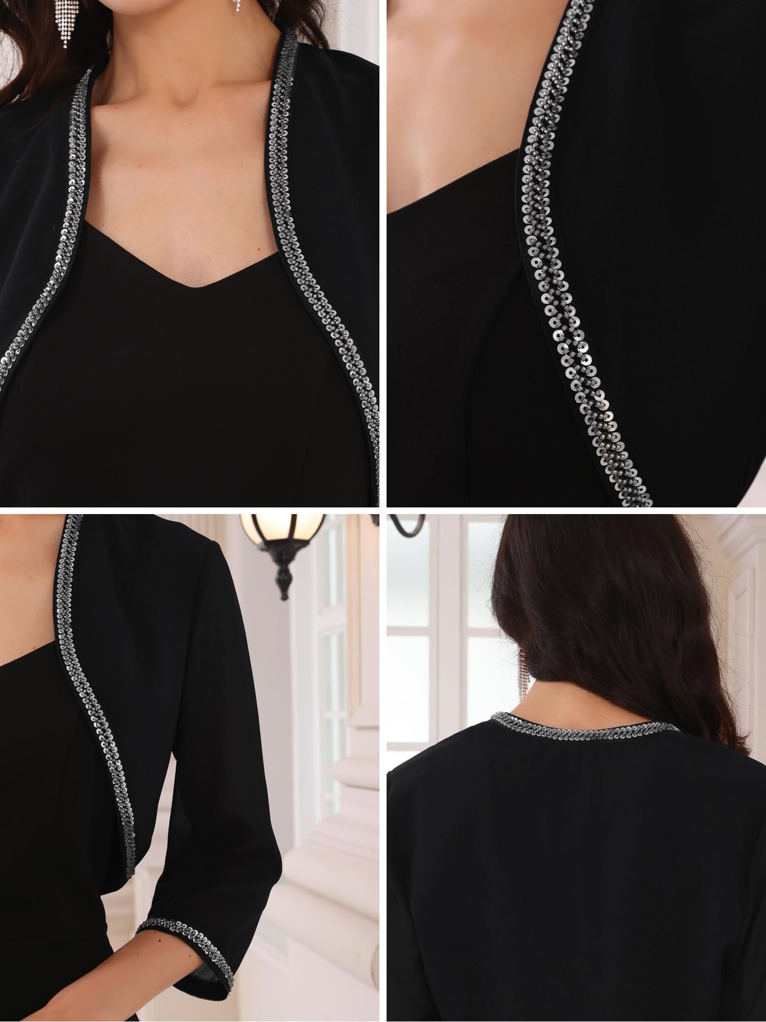 Donna Coprispalle Elegante con Paillettes E Perline Bolero Aperto sul Davanti, Giacca Corto da Cocktail e Formale