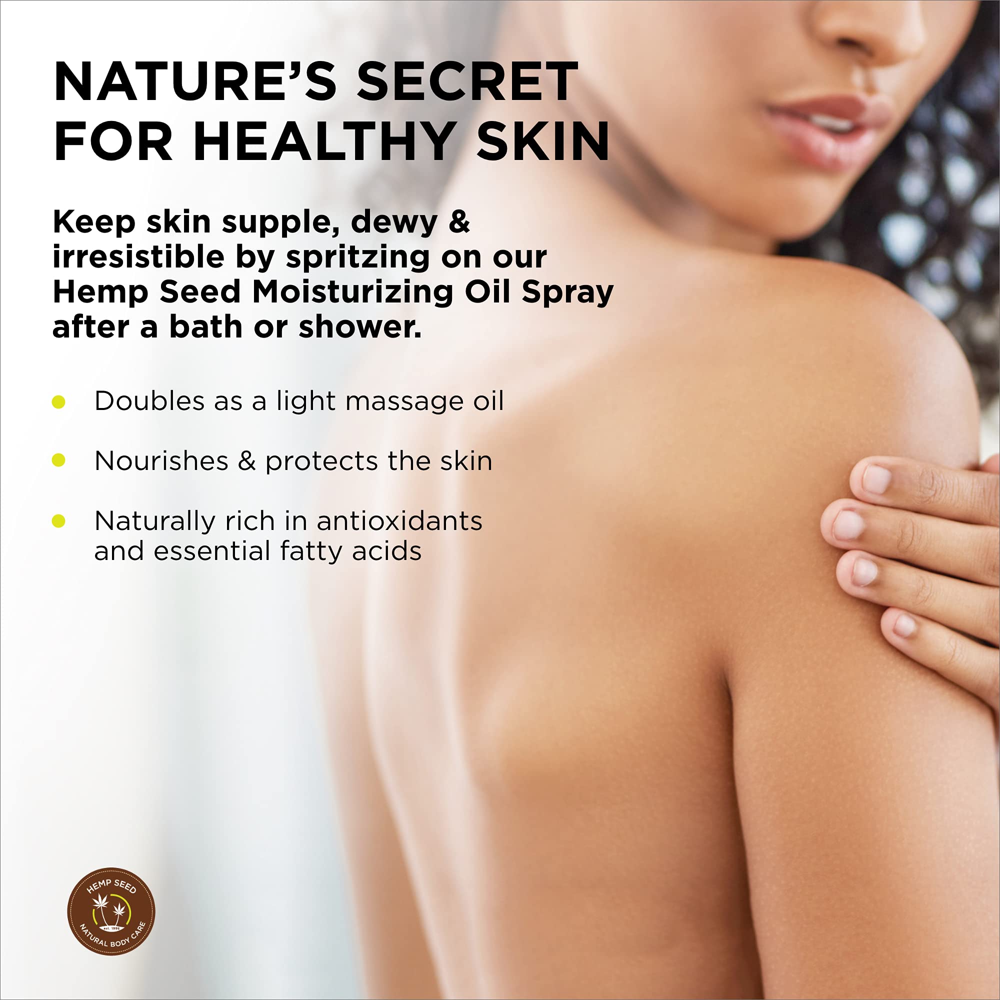 Hemp Seed Moisturizing Oil Spray - 8 oz - Smooth, Moisturize & Protect Skin - With Vitamin E + Hemp Seed, Coconut & Avocado Oils - Vegan, Cruelty Free