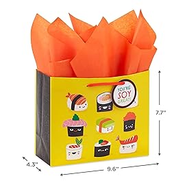 Hallmark 7 Medium Horizontal Gift Bag with Tissue Paper and Gift Tag (Sushi, You\'re Soy Great!) for Birthdays, Graduations, Congrats, Thank You