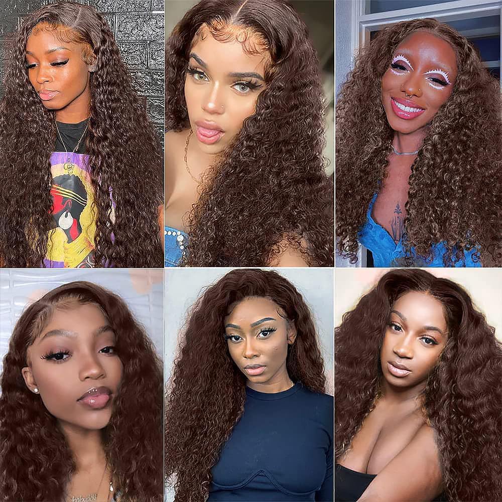 4# Chocolate Brown Bundle Human Hair Brown Human Hair Bundles Curly Wave 1 Bundle Color 4 20 Inch Chocolate 100G/PC Unprocessed Brazilian Virgin Double Weft Hair Extension