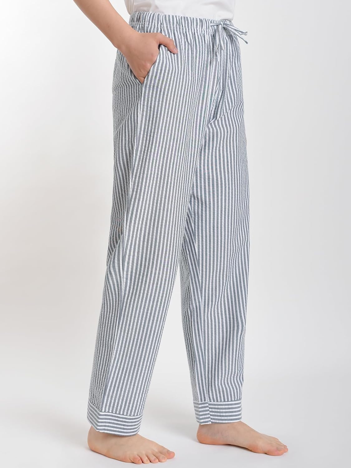 Latuza Women's Petite Seersucker Pajama Pants Cotton Pj Lounge Bottoms - Image 2