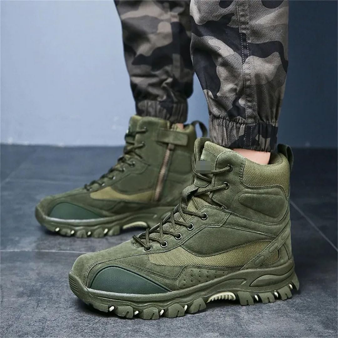 Botas tácticas de combate para hombre, de piel, para caza, senderismo, camping, montañismo, invierno, zapatos de trabajo