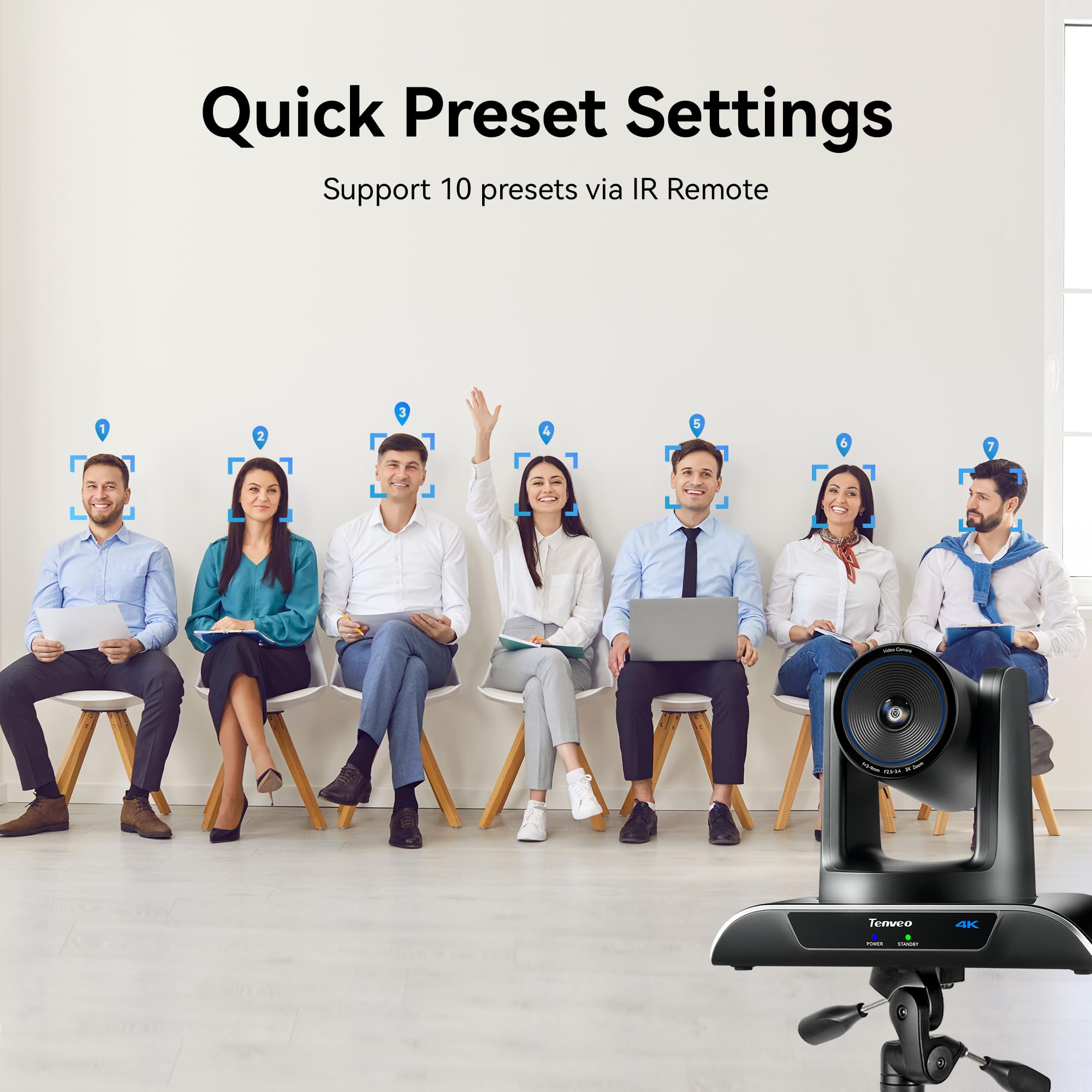 Tenveo Système de Caméra de Conférence 4K PTZ avec Haut-Parleur Bluetooth, 3X Zoom Optique AI Tracking, USB3.0/HDMI, 93° Grand Angle pour Vidéoconférence Réunions Église Éducation Zoom/Teams/OBS
