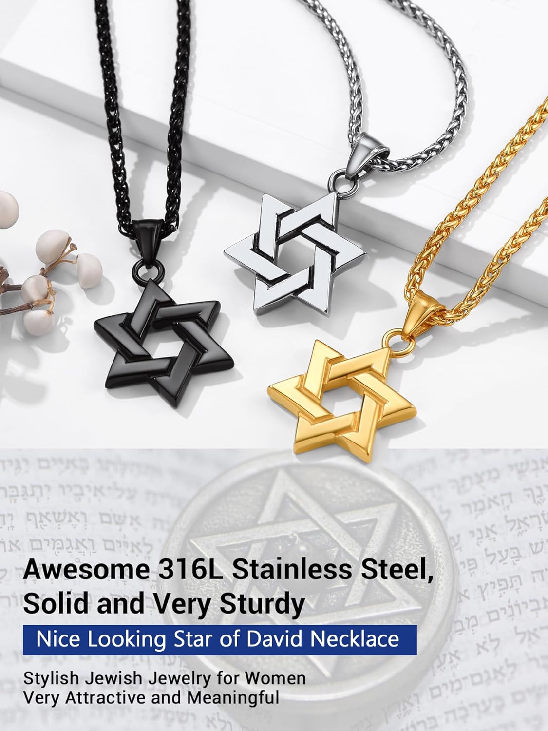 PROSTEEL Jewish Magen Star Of David Necklace For Women Men, Stainless Steel/925 Sterling Silver Hexagon Pendant Necklace, Adjustable, Come with Box - Image 3