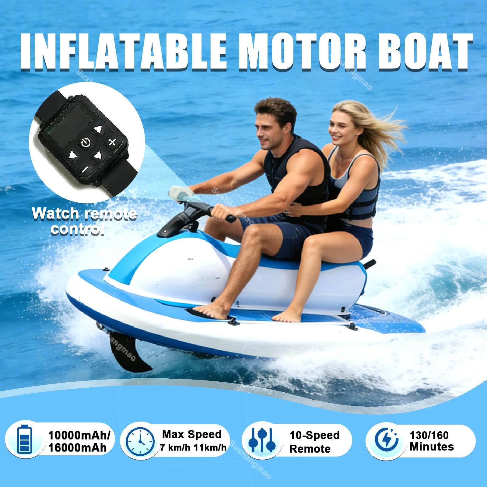 2026 Moto Acuática con Scooter Submarino/Bote Inflable Jet Boat Pro – Motor Sin Escobillas 500W/700W, Control Remoto 10 Velocidades, Batería 10000/16000mAh, 7-11 km/h (4.3-6.8 mph) 700w
