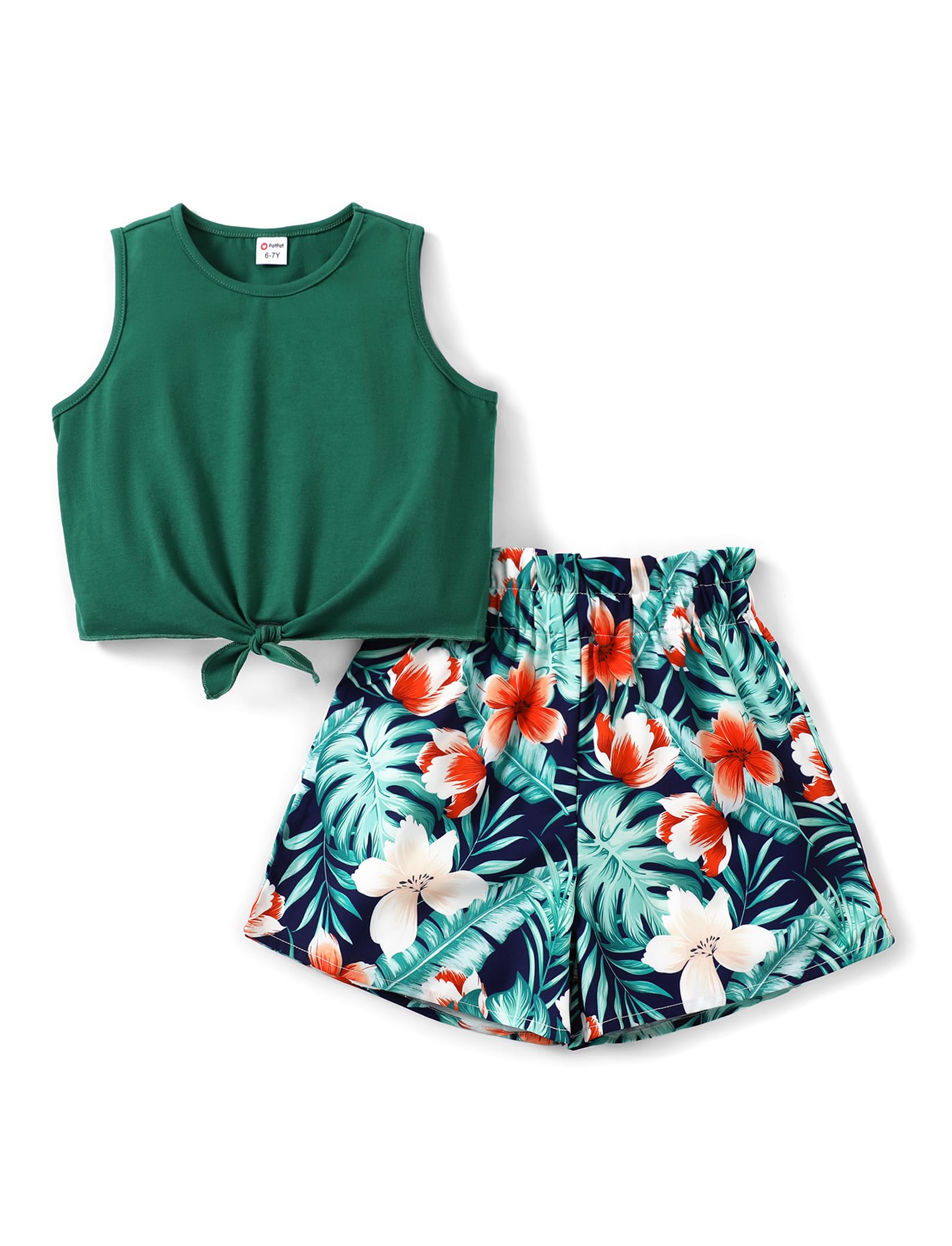 PATPAT Conjunto Niñas Verano - Camiseta Sin Mangas + Shorts Deportivos | Ropa Adolescente Cumpleaños Regalo, Escuela, Playa o Fiestas | Outfit 2 Piezas para Niña 3-12 Años (Estilo Casual Deportivo)