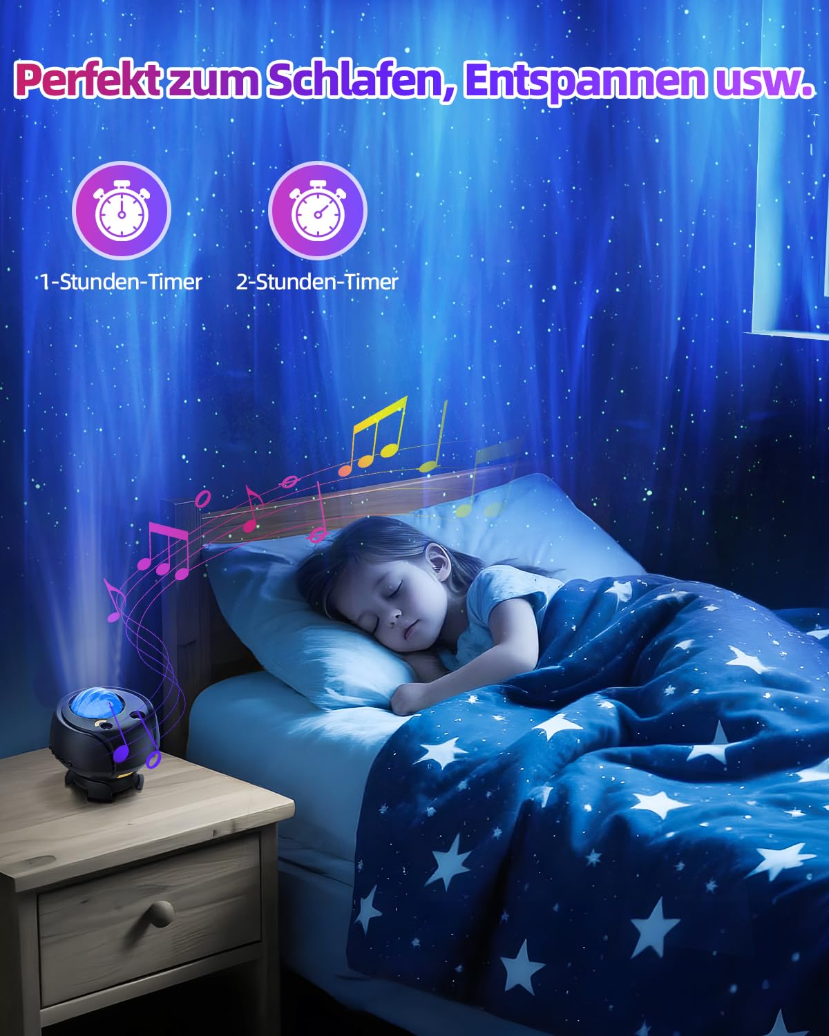 Der größte Abdeckungsbereich Sternenhimmel Projektor,Led Polarlicht Lampe mit 15 Kombinationen,60 Lichteffekte,Ferngesteuertes Nachtlicht mit Bluetooth-Lautsprecher,Timer