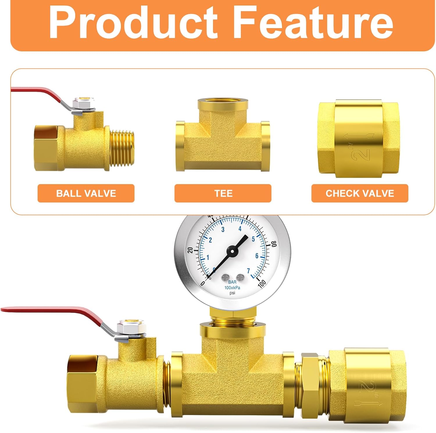 GASHER 1PCS Brass Check Valve 2" Female Thread, Backflow Prevention, One Way Check Valves