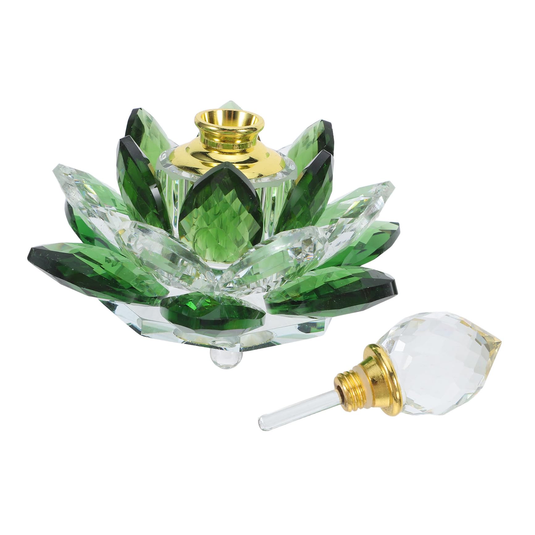 VICASKY Flacon à Parfum Décoration Vintage Vert en Cristal Forme Lotus pour Stockage D'huiles Essentielles et Cosmétiques pour Salon et Chambre