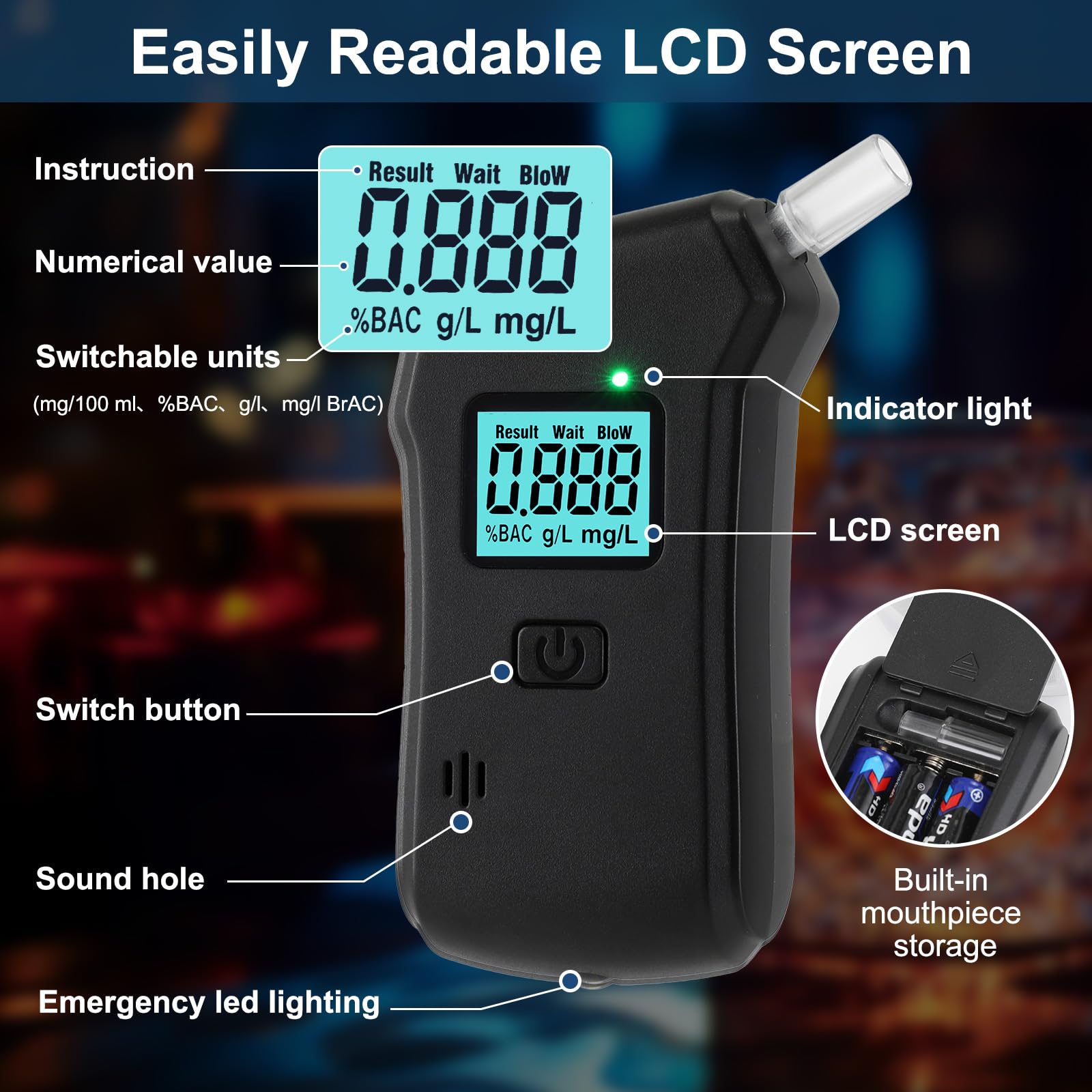 Ethylotest Electronique Homologué NF Ethylometre Éthylotest + Ethylotest Jetable Alcootest Électronique Écran LCD Numerique Test Alcoolémie Homologue Français Portable Personnel avec 15 Embouchures