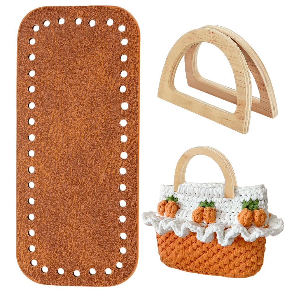PH PandaHall Crochet Bag Making Kit, 7x3 inch Brown PU Leather Bag Bottom Bases with 2pcs 4.7x3.3 inch D Shape Wooden Handles Purse Handle for DIY Knitting Bags Handbag Shoulder Bags Making-image-39