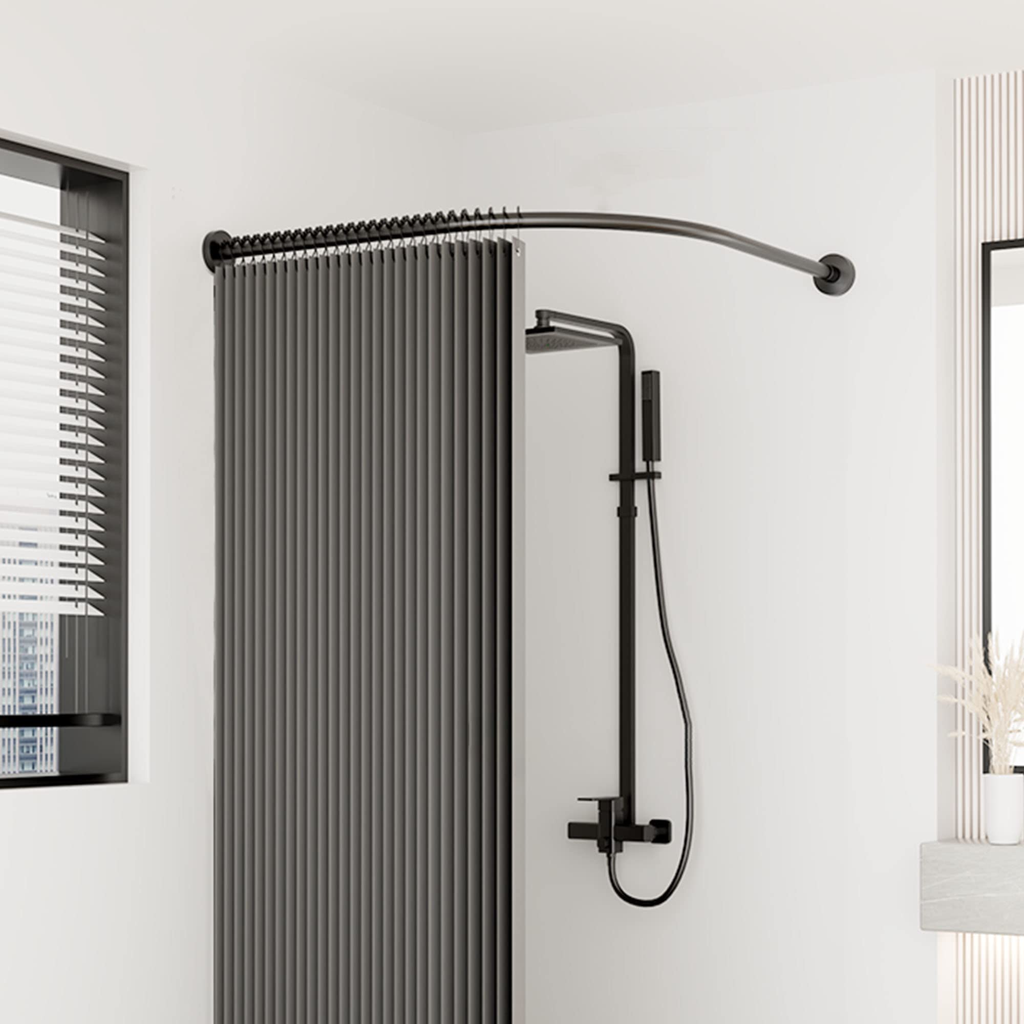 GLDYTVF L-Shaped Curved Shower Curtain Rod, 304 Stainless Steel, No Drill Expandable Bathroom Curtain Bar, Modern Design for Easy Installation and Space Saving