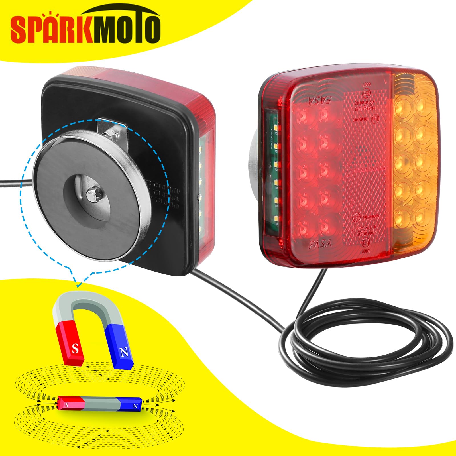 Pilotos Remolque Traseras Led Con Cable 2.5/7.5M, Pilotos Traseros Remolque Base Magnetica, Luces Traseros Led Remolque Con Imán