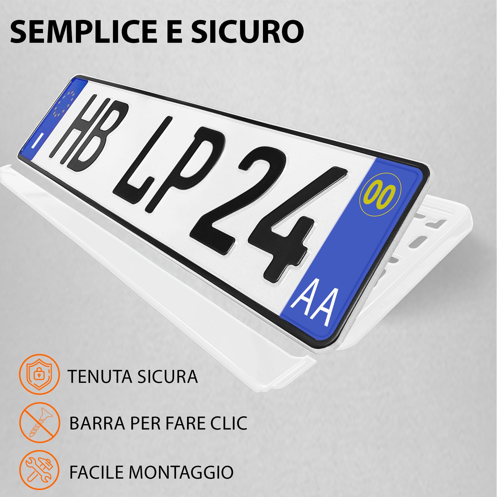 Portatarga Auto - Supporto Targa - [semplice, durevole e sicuro] - 8 viti - 520x110 mm - Bianco brillante - Porta Targa - adatto a qualsiasi auto - per targhe italiane omologate - Fissaggio per Targa