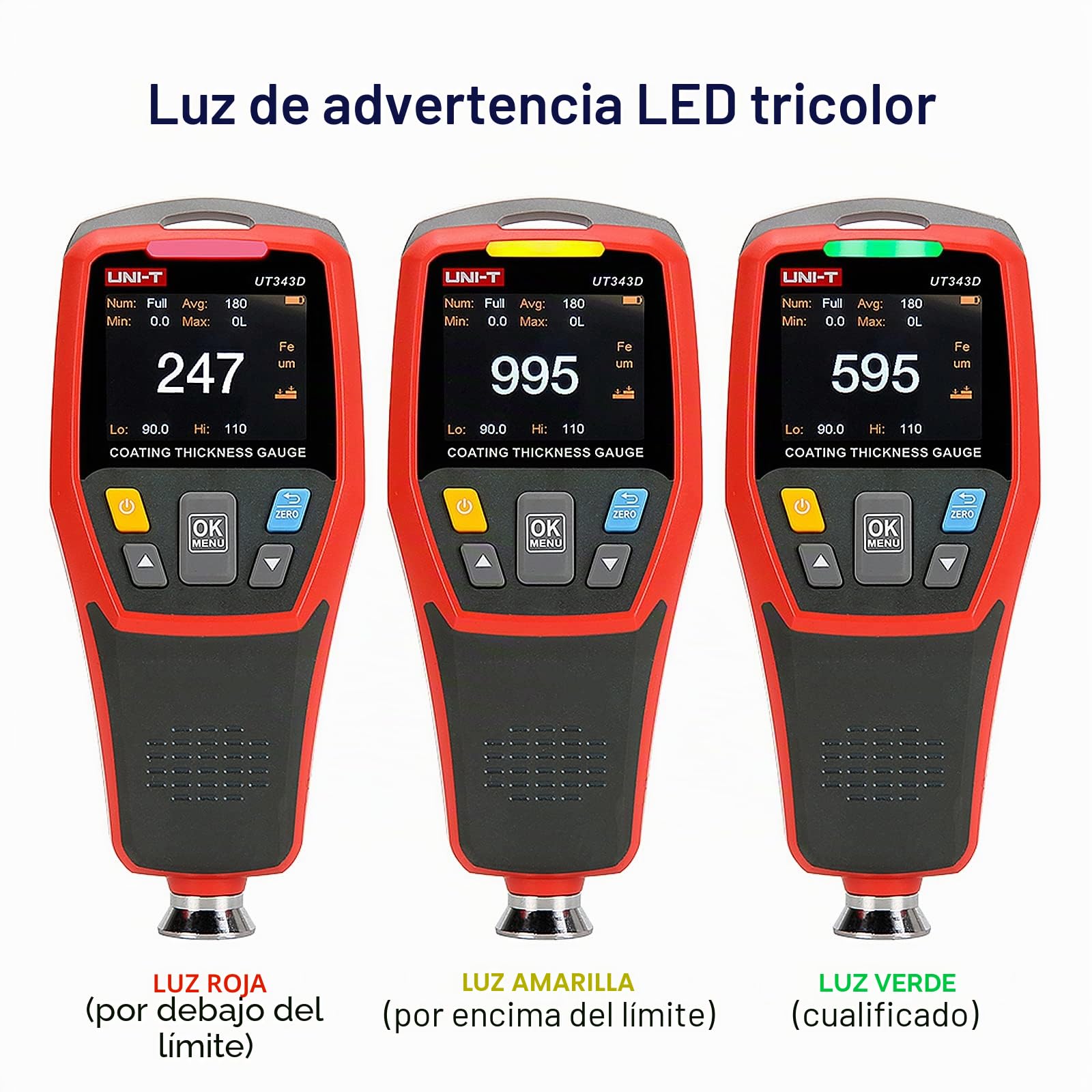 UNI-T UT343D Medidor de espesor de revestimiento digital Rango 0 a 1250um con función de datos USB