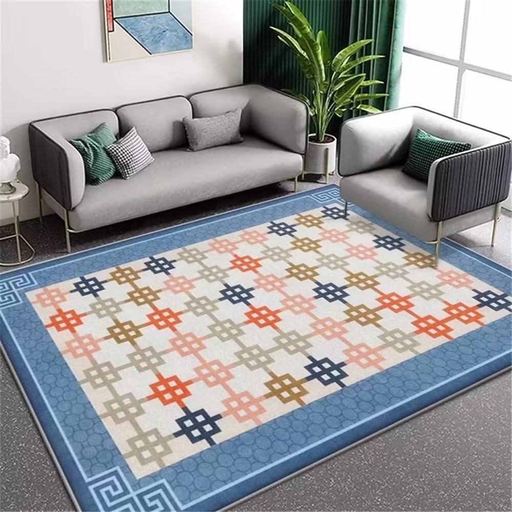 Alfombra infantil con patrones geométricos rojos para decorar zonas de juego y dormitorios