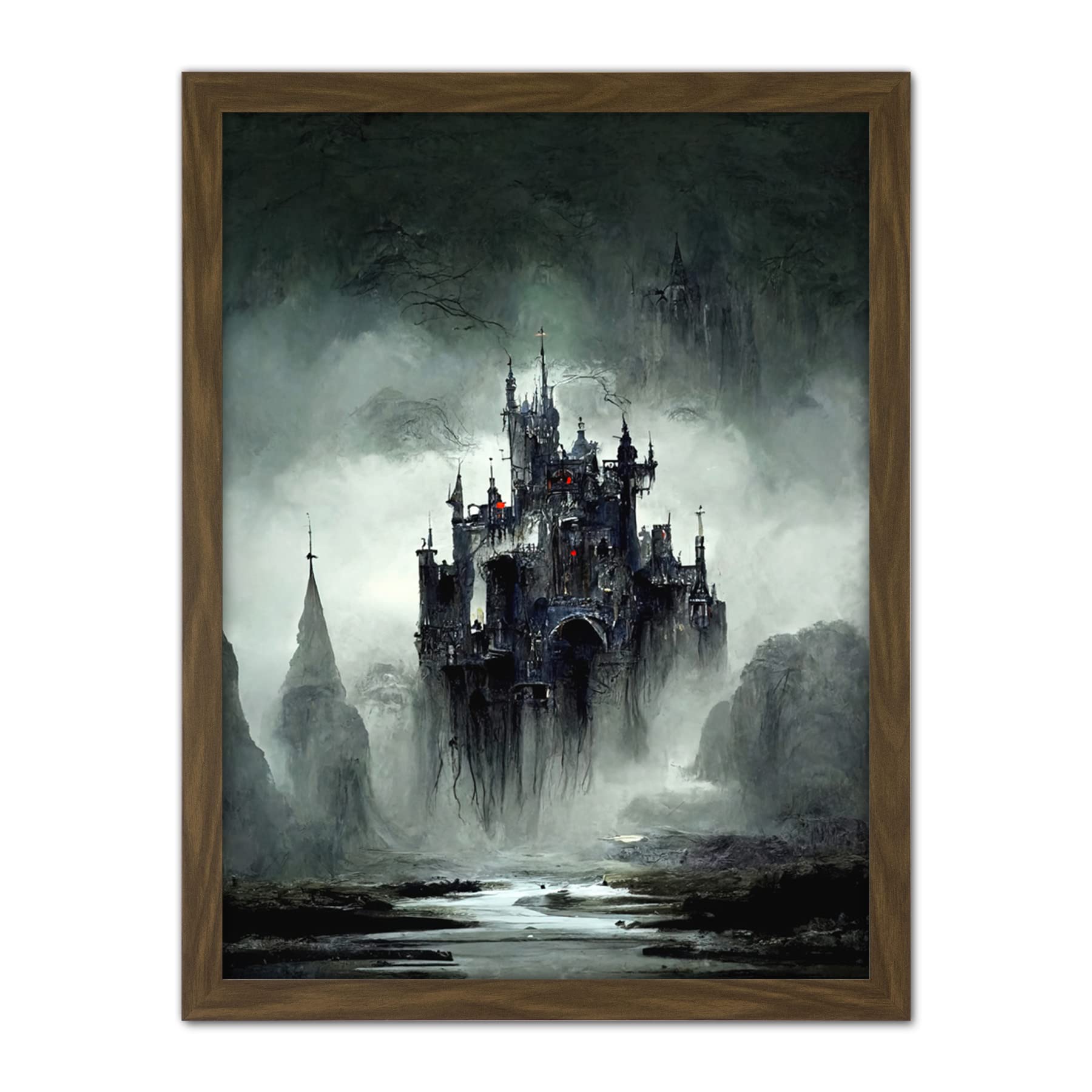 Doppelganger33 LTD Dark Gothic Castle Fantasy Landscape Artwork Framed Wall Art Print 18X24 Inch