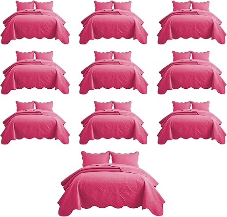 IR Imperial Rooms 10 Pack Queen Quilt Bedding Set (90" x 96") - Bulk Wholesale for Hotels, Guest Bedroom & Airbnbs - Lightweight Microfiber Reversible Floral Embossed Quilts Bedspreads (Pink)