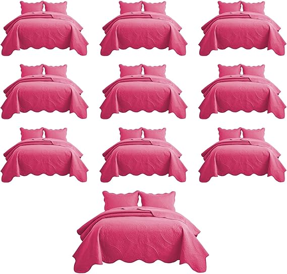 IR Imperial Rooms 10 Pack Queen Quilt Bedding Set (90" x 96") - Bulk Wholesale for Hotels, Guest Bedroom & Airbnbs - Lightweight Microfiber Reversible Floral Embossed Quilts Bedspreads (Pink)