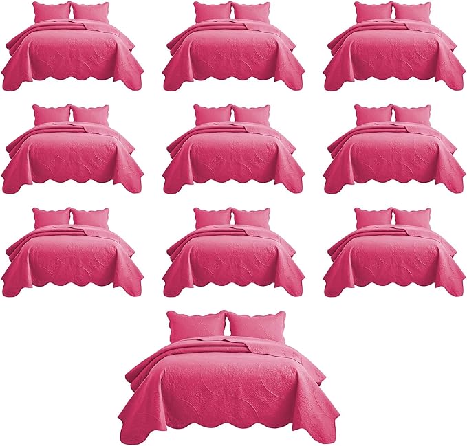 IR Imperial Rooms 10 Pack Queen Quilt Bedding Set (90" x 96") - Bulk Wholesale for Hotels, Guest Bedroom & Airbnbs - Lightweight Microfiber Reversible Floral Embossed Quilts Bedspreads (Pink)