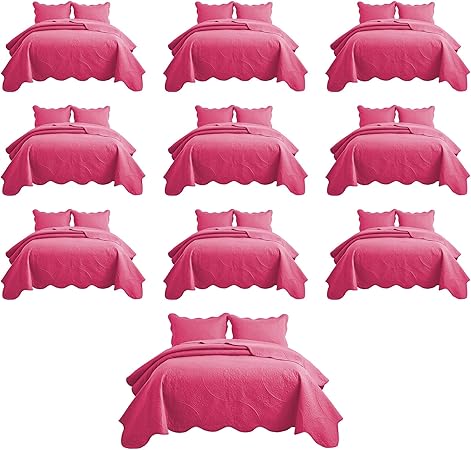 IR Imperial Rooms 10 Pack Queen Quilt Bedding Set (90" x 96") - Bulk Wholesale for Hotels, Guest Bedroom & Airbnbs - Lightweight Microfiber Reversible Floral Embossed Quilts Bedspreads (Pink)