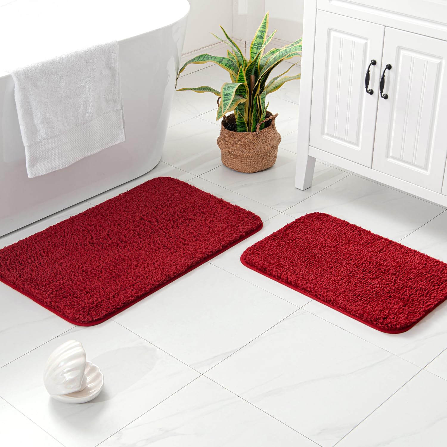 MIULEE Red Bathroom Rugs Set 2 Piece, Soft Absorbent Microfiber Bath Mat Set, Non Slip Quick Dry Machine Washable Plush Shaggy Bath Rugs for Bathroom
