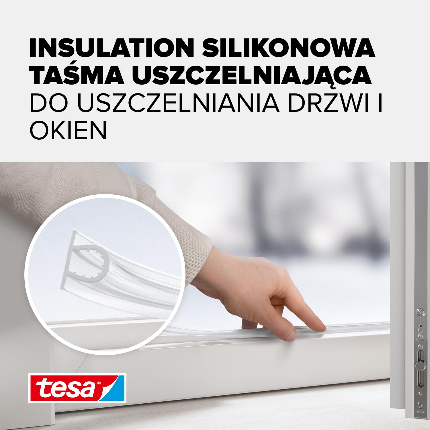 tesa INSULATION Premium taśma uszczelniająca - Samoprzylepna silikonowa uszczelka do izolacji szczelin w oknach i drzwiach - Przezroczysta - 6 m x 9 mm x 7 mm