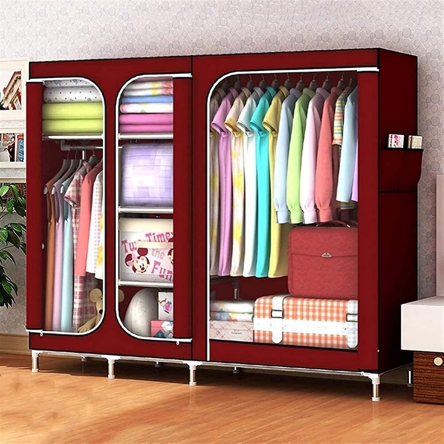 Portable Wardrobe Cloth Wardrobe Wardrobe Bedroom Home Simple Ox Cloth Fabric Steel Frame Steel Pipe Bold Reinforced Single Fully Enclosed Zipped,D Portable Cloth Hanger