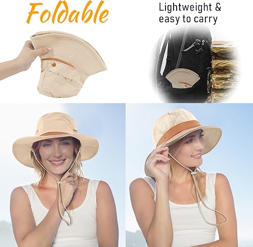 Miniatura 6 de Waterproof Sun Hats for Women UV Protection Fishing Hat Wide Brim Safari Hats 2 in 1 Snap-Button Flodable Bucket Hat Outdoor