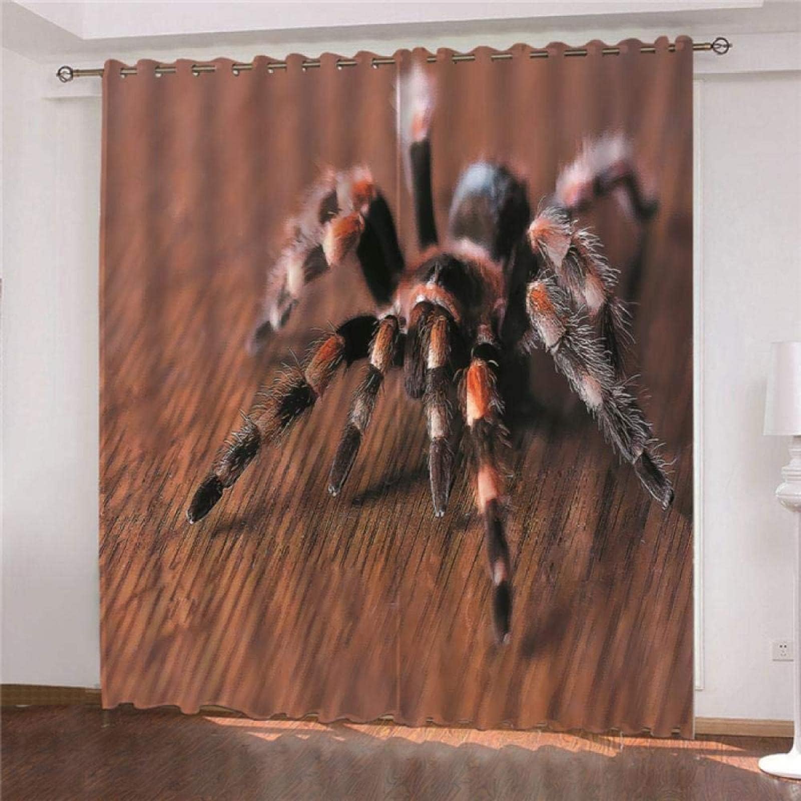 Spiderweb Print Noise Reducing Eyelet Curtains for Kids Bedroom and Living Room Brown Tarantula Design 200 x 160 cm