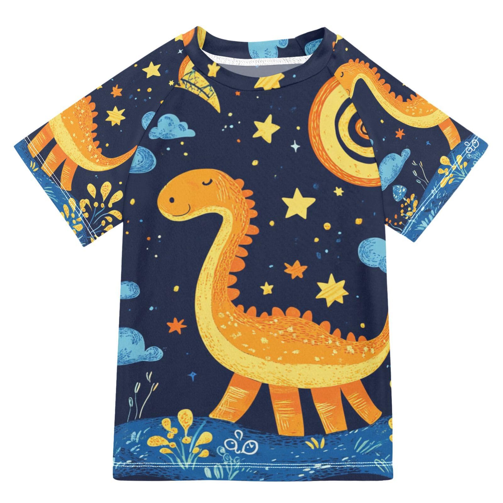 Jucciaco Boys Swimsuit Dinosaur Hand Draw Cartoon Sunscreen Kids Sun Rashguard Short Sleeve T-Shirts Swimwear Sets UPF 50+