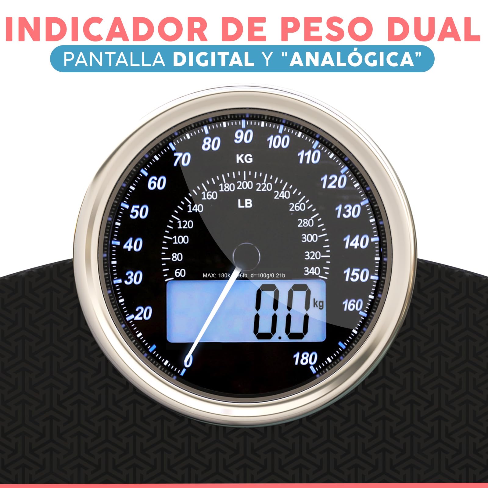 Hybrid Báscula de Baño - Analógica & Digital, Precisa hasta 180 kg | Vea su peso en el cuadrante analógico y LCD a la vez. Plataforma ancha, 3 pilas AAA incluidas, lista para usar.