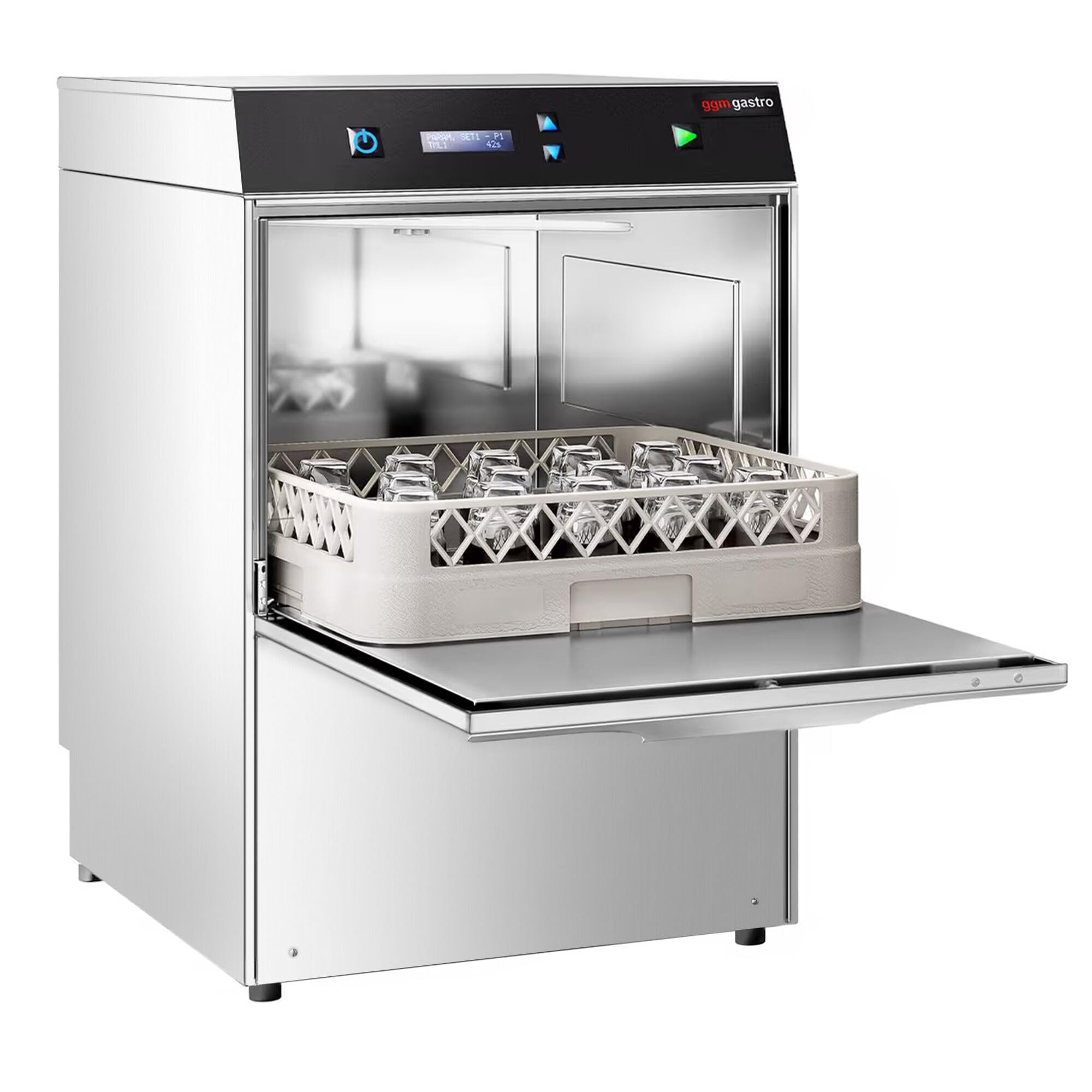 GGM Gastro Gläserspülmaschine 2,97 kW mit Laugenpumpe | Doppelwandige Konstruktion, energieeffizient, intuitive Bedienung, einfache Reinigung, für den gewerblichen Dauereinsatz