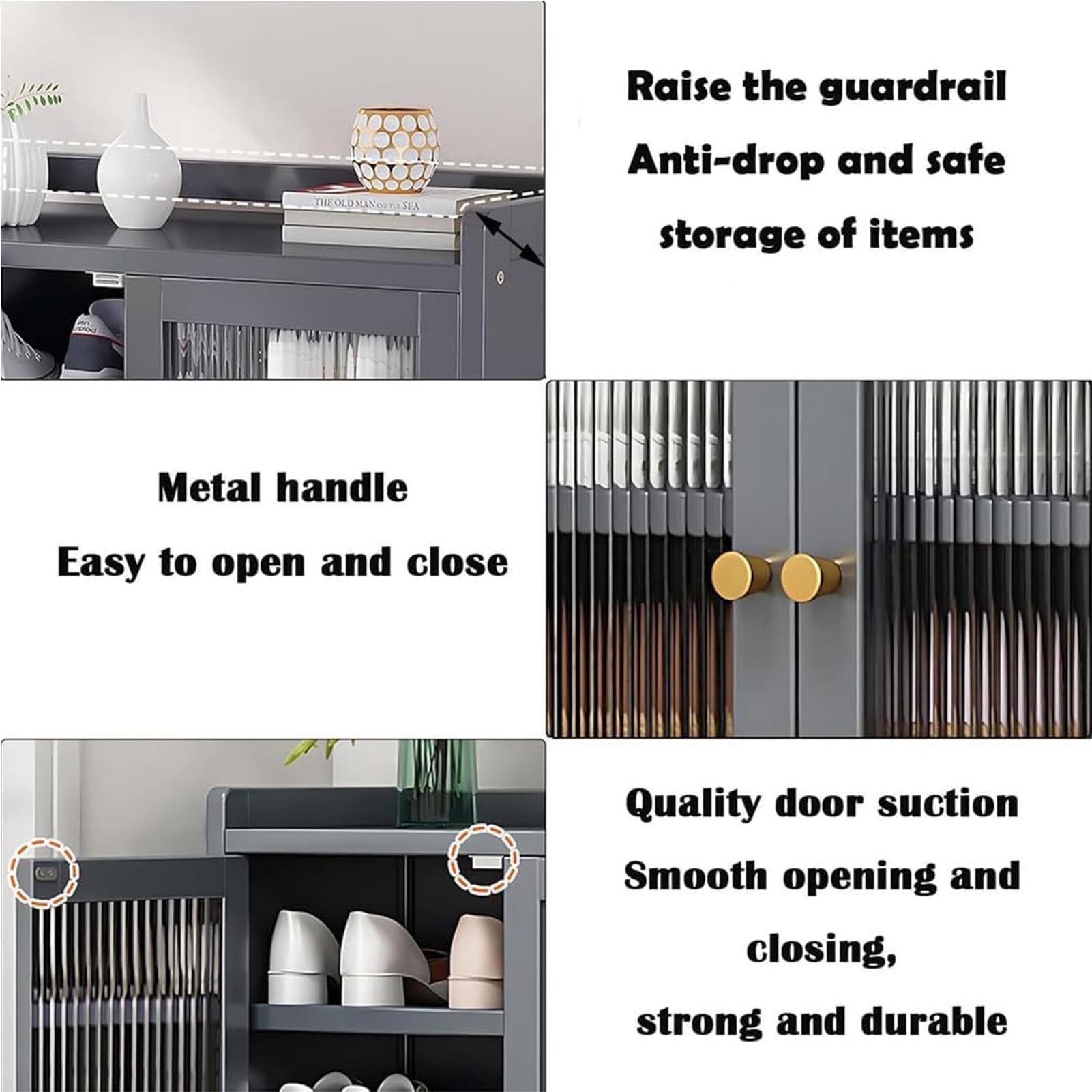 Generisch Schuhschrank Holz mit Korbgeflecht-Türen Moderner Bambus Schuhschränke Schuhschrank Schmal mit Stauraum Shoes Cabinet für Flur Wohnzimmer Schlafzimmer (E)