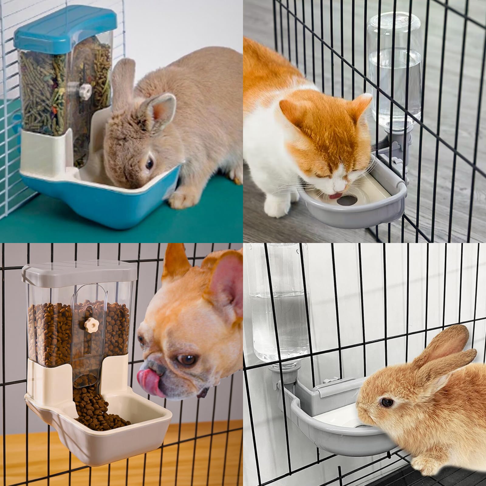 Dispensador Automático de Comida y Agua para Mascotas, Juego de Bebedero de Gravedad para Perros, Gatos, Conejos, Cobayas, Chinchillas, Hurones, Erizos (Gris)