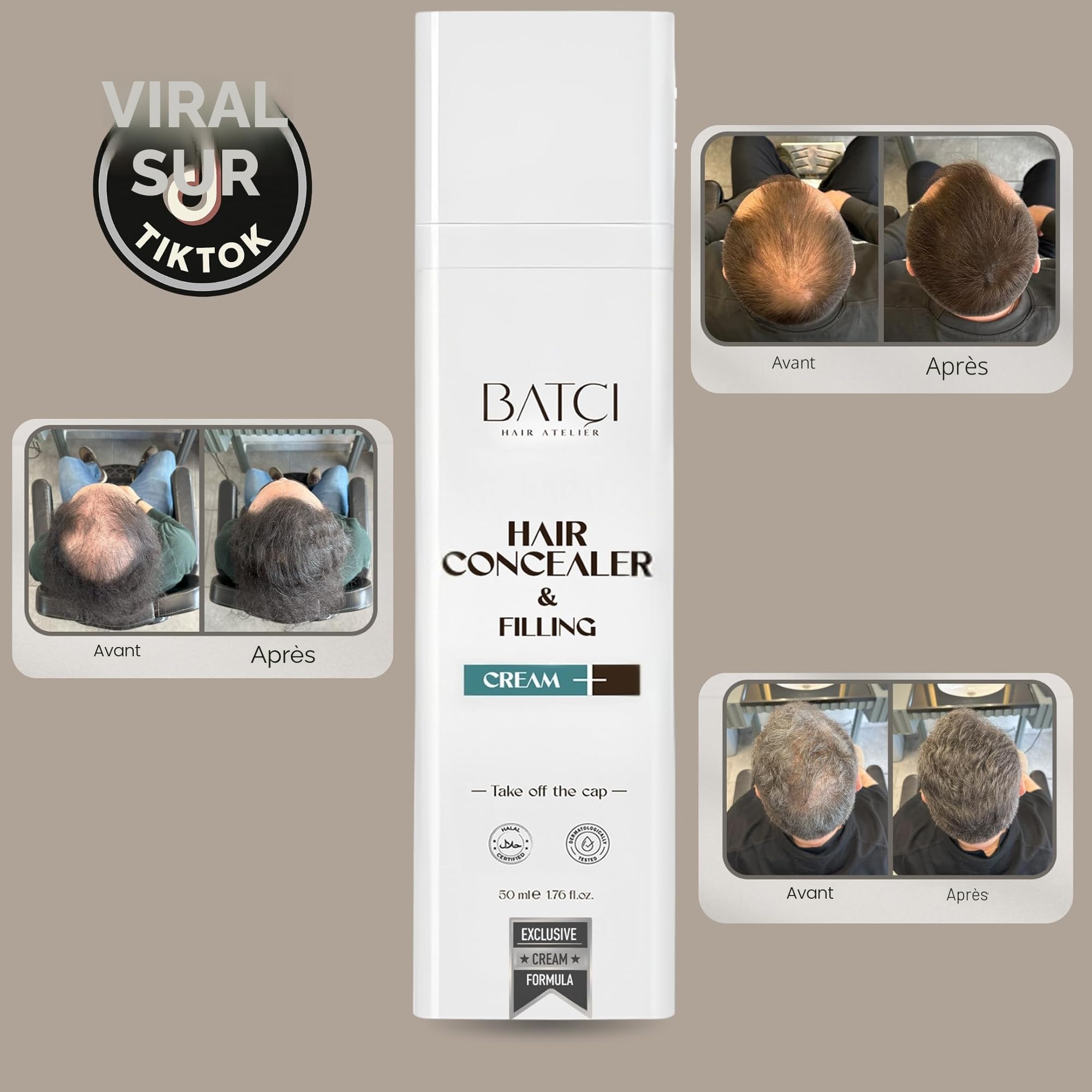 Batci Hair Concealer 50 ml Correcteur Calvitie Cheveux Clairsemés Crème Camouflage Capillaire Densifiante
