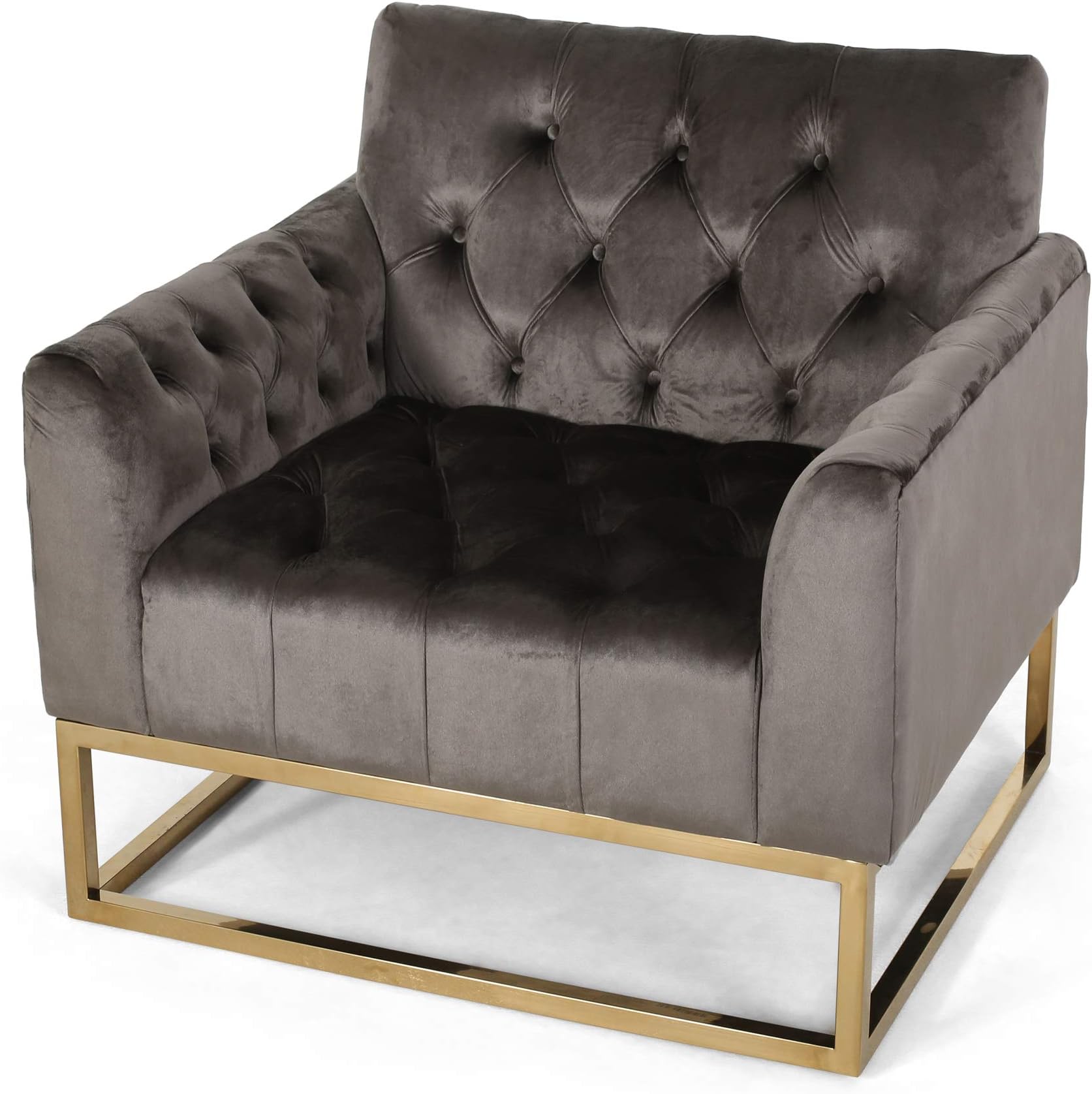 Christopher Knight Home Dawn Modern Velvet Arm Chair, Gray, Navy Blue Tweed, Light Walnut