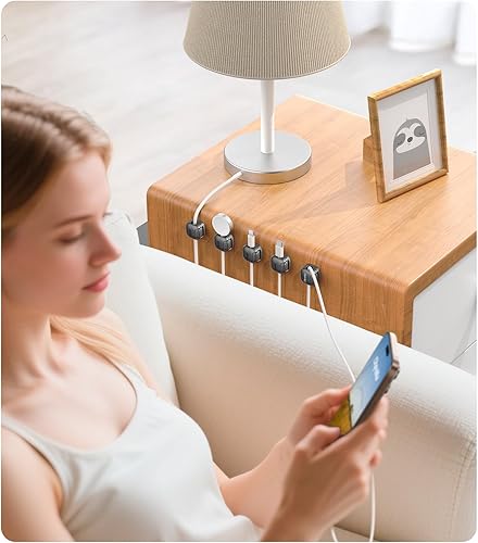 Miniatura 8 de Paquete de 12 organizadores de cables - Clips de gestión de cables con doble resorte y cierre, soporte de cable adhesivo para cargador de teléfono,