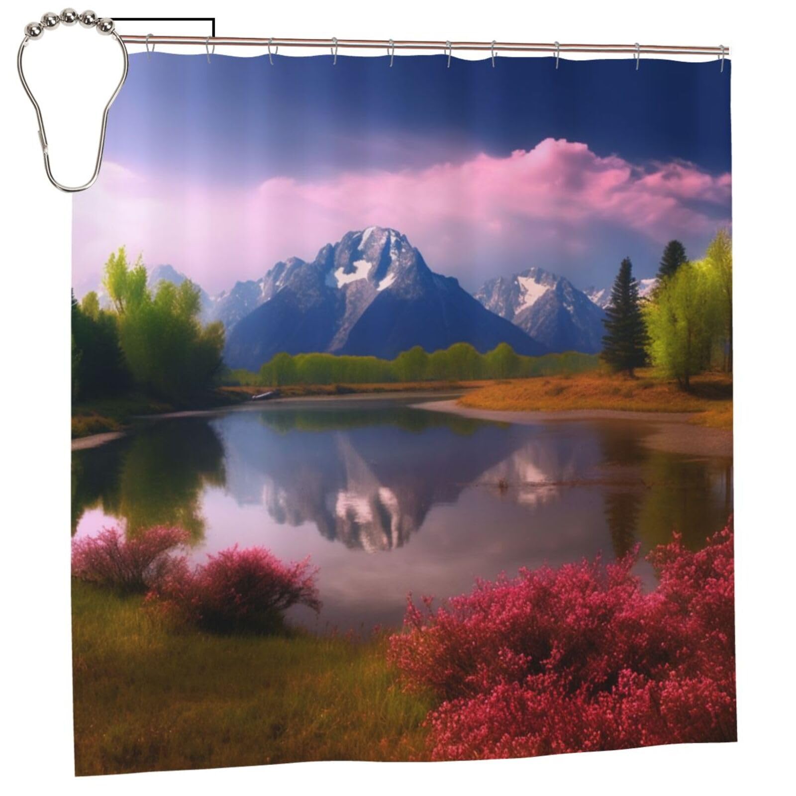 BWWHCCTI Beautiful Scenery Printed Shower Curtain With 12 Iron Hooks Opaque Quick Drying Waterproof Shower Curtains Sets For Bathroom 183x183 CM