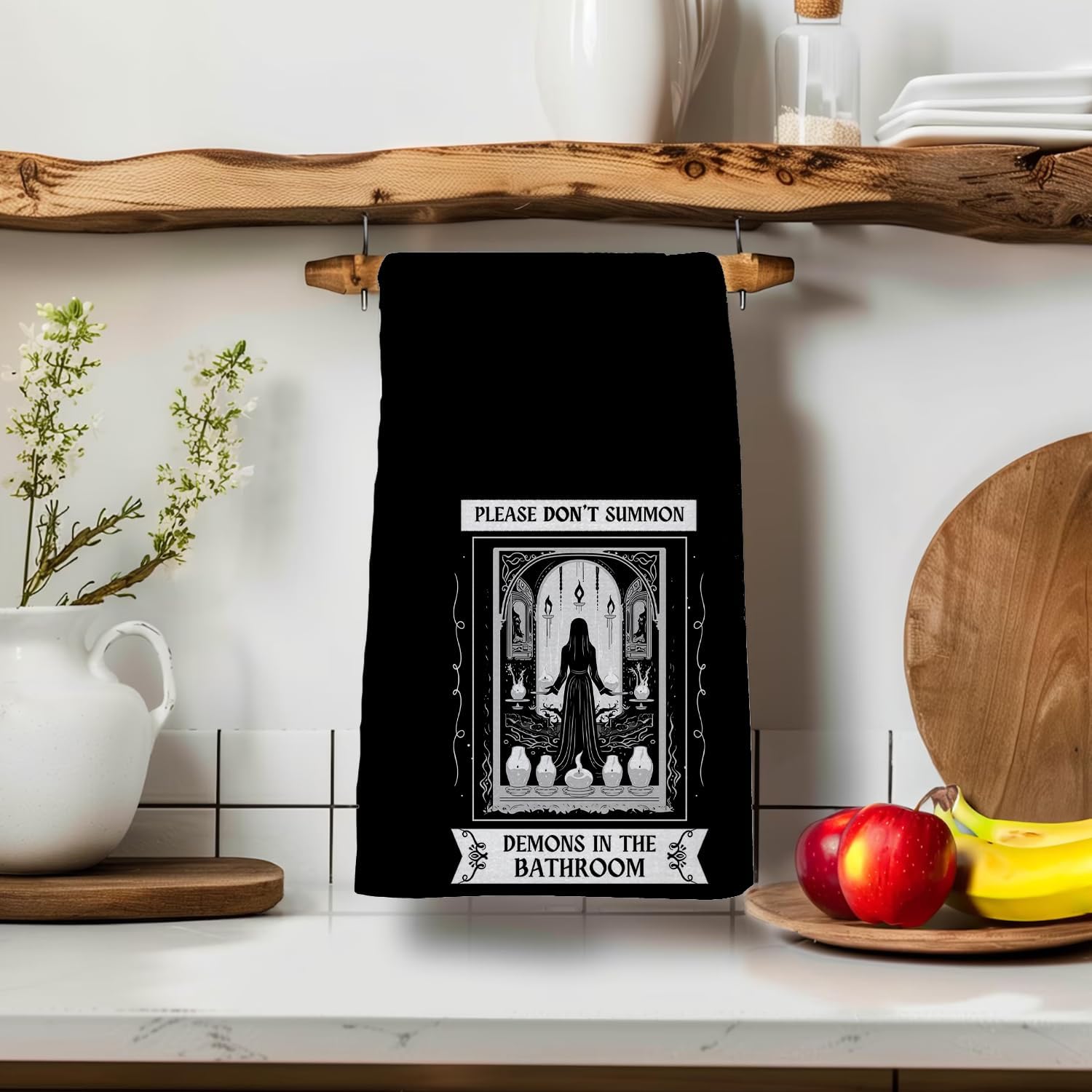 Qabligo Goth Witchy Bathroom Decor Hand Towels, Goth Witchy Gifts for Women, Vintage Boho Gothic Witch Halloween Decorative Hand Towels for Bathroom, 16x24 Inch - Image 3