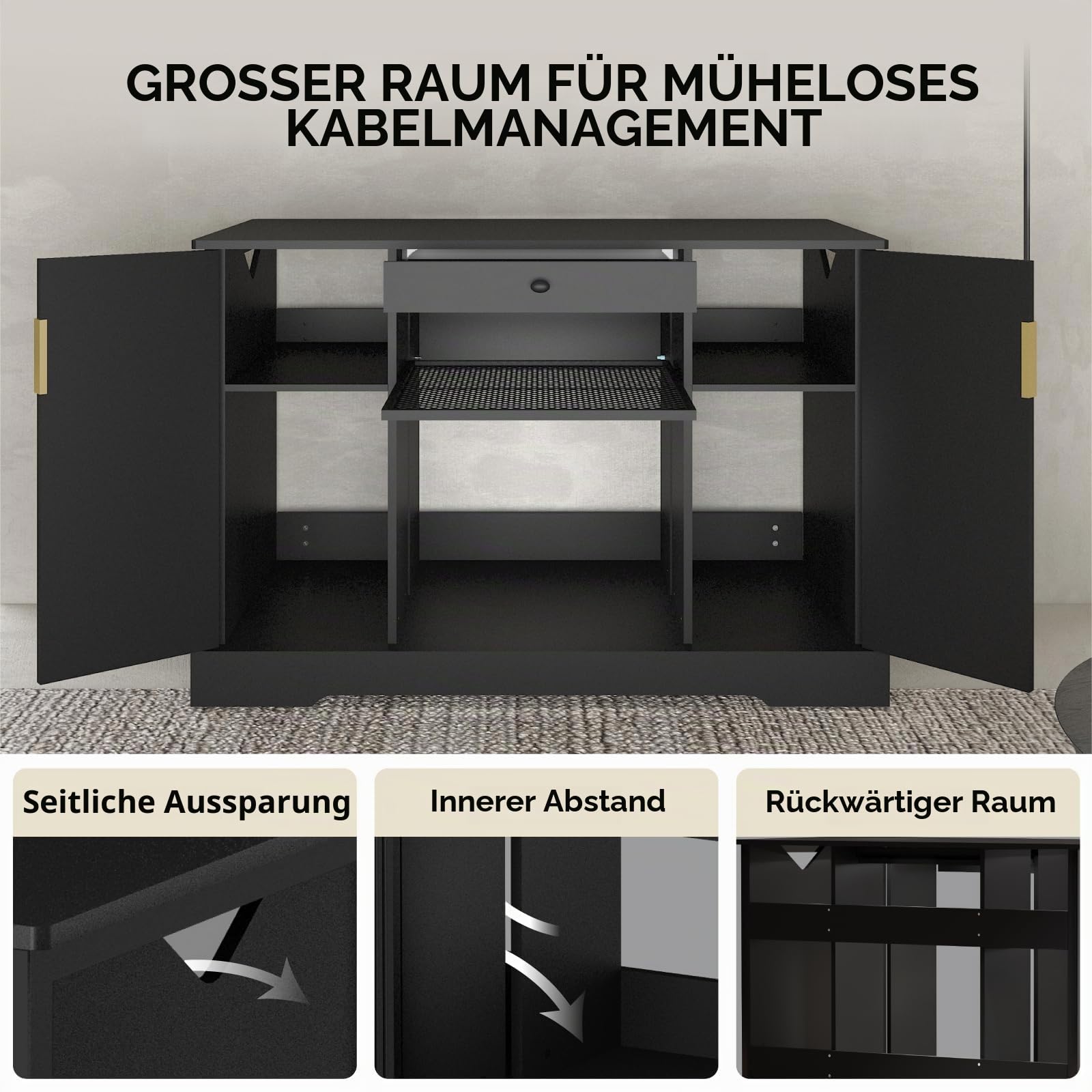 Reptilien Tank Ständer, Holzgestell für Aquarium, Aquarium Unterschrank, Terrarienständer mit Stauraum, Aquariumschrank für das Wohnzimmer, 120 x 60 x 80 cm, Schwarz