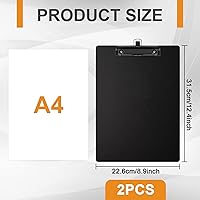 Vista 2 de 2-Pack Black A4 Letter Size Clipboards with Pen Holder - Plastic Clipboards for Classrooms & Offices