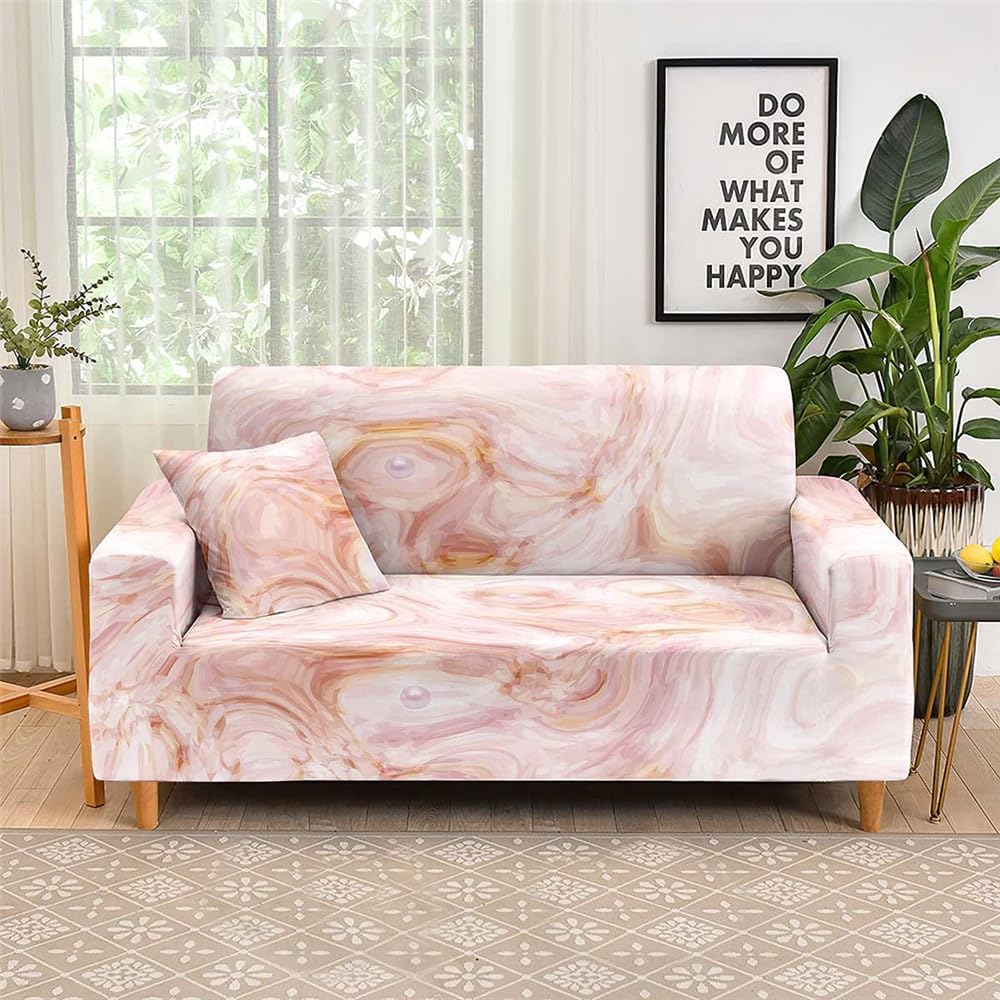 Hixingo Stretch Sofa Covers Spandex Couch Cover Marble Print Sofa Slipcovers, Armchair Cover Non-Slip Couch Covers Loveseat Covers Modern Sofa Cover S-XL (Medium (57"-73"),Pink Marble)