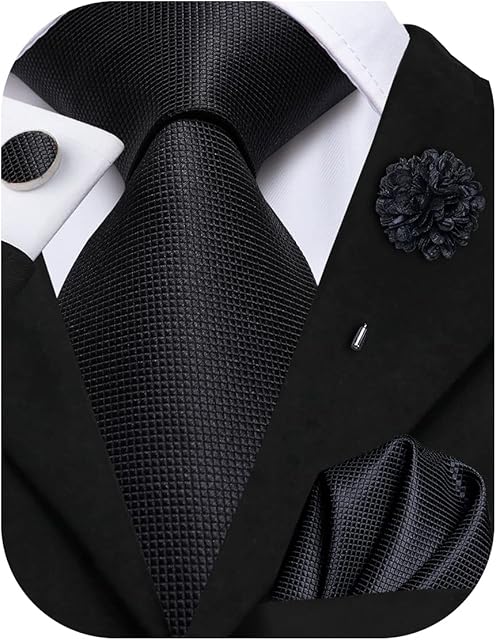 Hi-Tie Classic Mens Tie Flower Lapel Pin Set Silk Woven Necktie Pocket Square Cufflinks Red Pink Gold Blue Wedding Tie