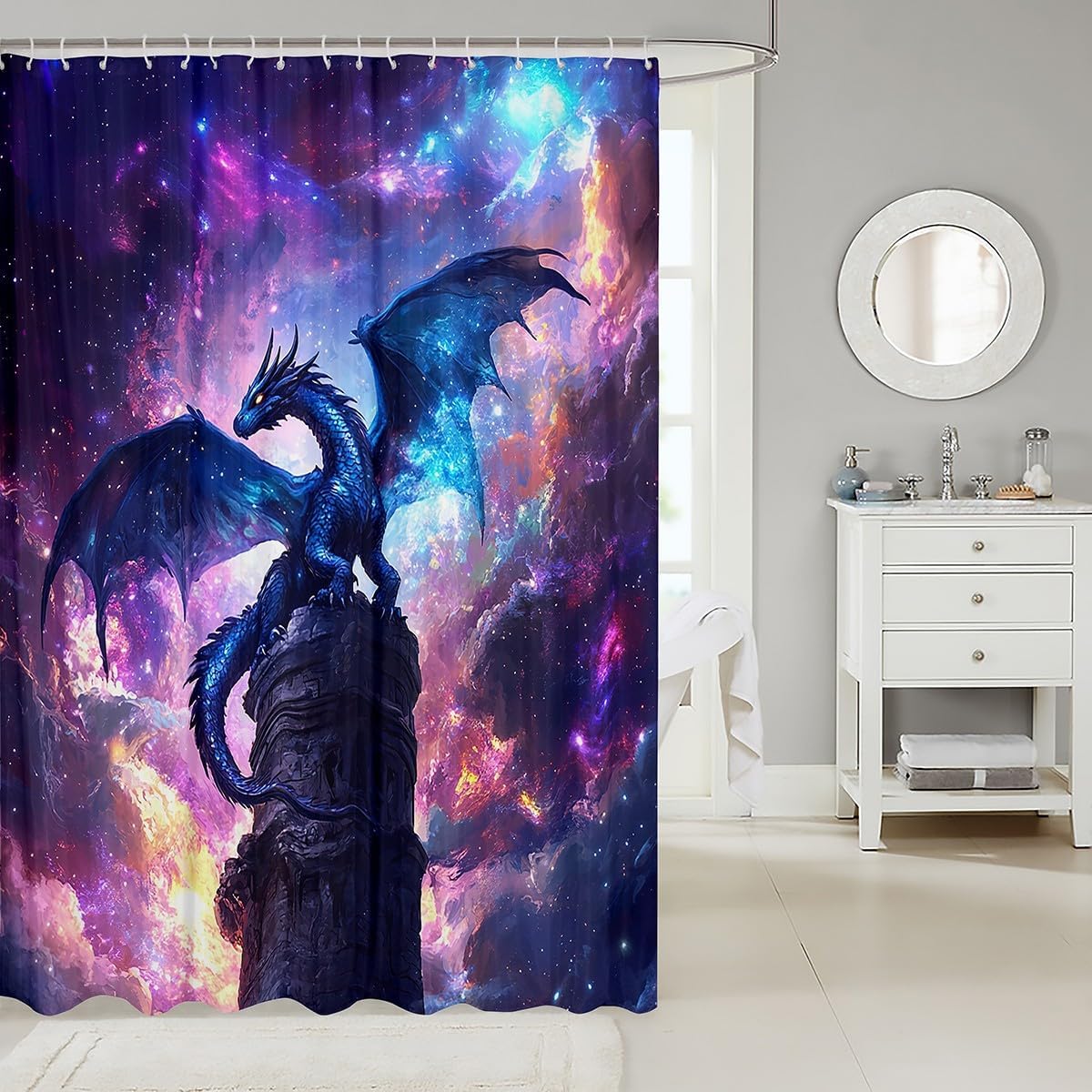 jejeloiu Mysterious Dinosaur Bathroom Accessories Shadowy Dinosaur Shower Curtain Soaring Bath Curtain Boys Girls Teens Bedroom Decor 72"x78"