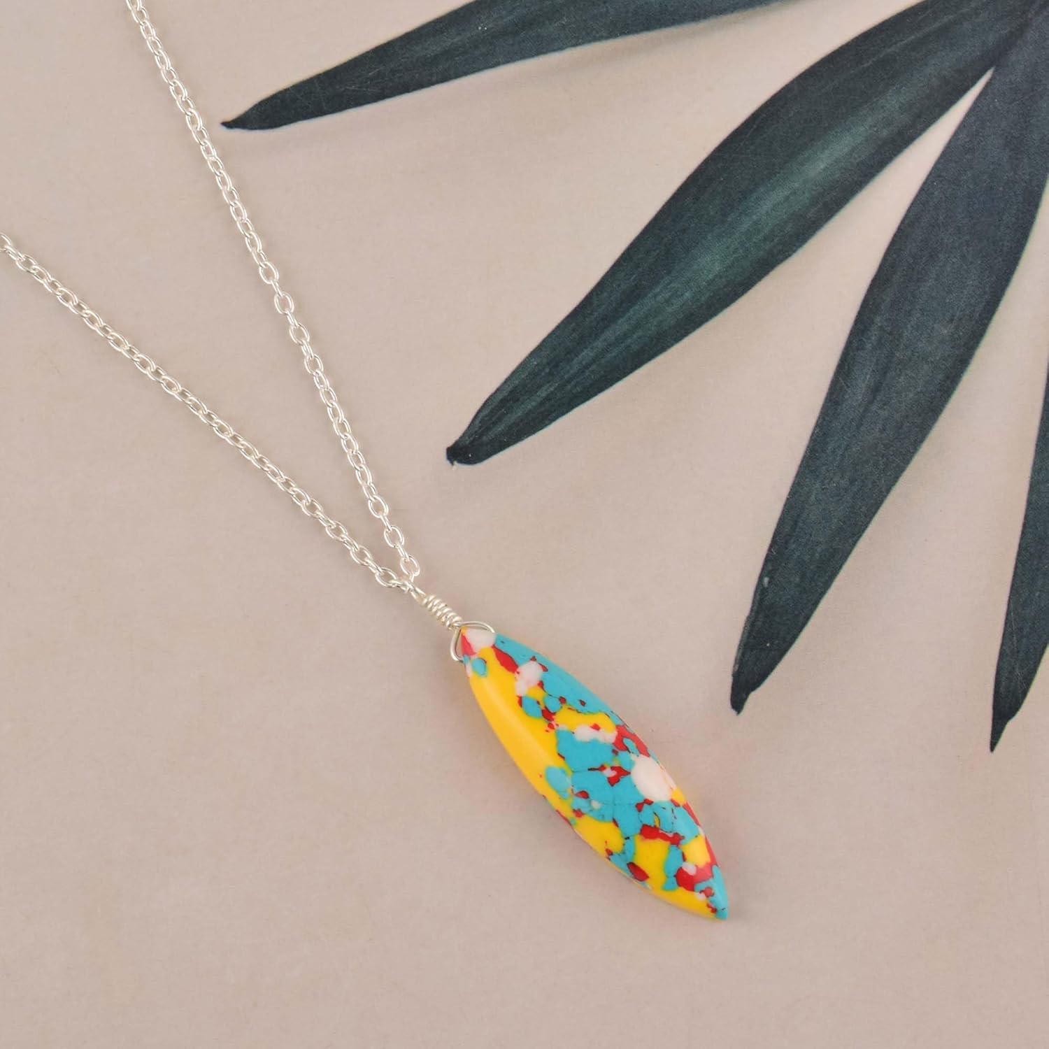 Turquoise Crystals Pendant Necklace, Marquise Cabochon Gemstone, Energy Healing Crystals, Birthday, Gift for Her, Gemstone Jewelry for Women 18 inch AAA+ Quality (turquoise) - Image 6