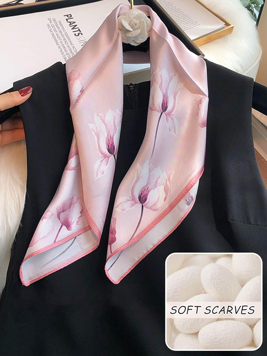 100% Mulberry Silk Scarf for Women Hair Lightweight Square Neckerchief Wrap For Head Scarves 21" - Image 4